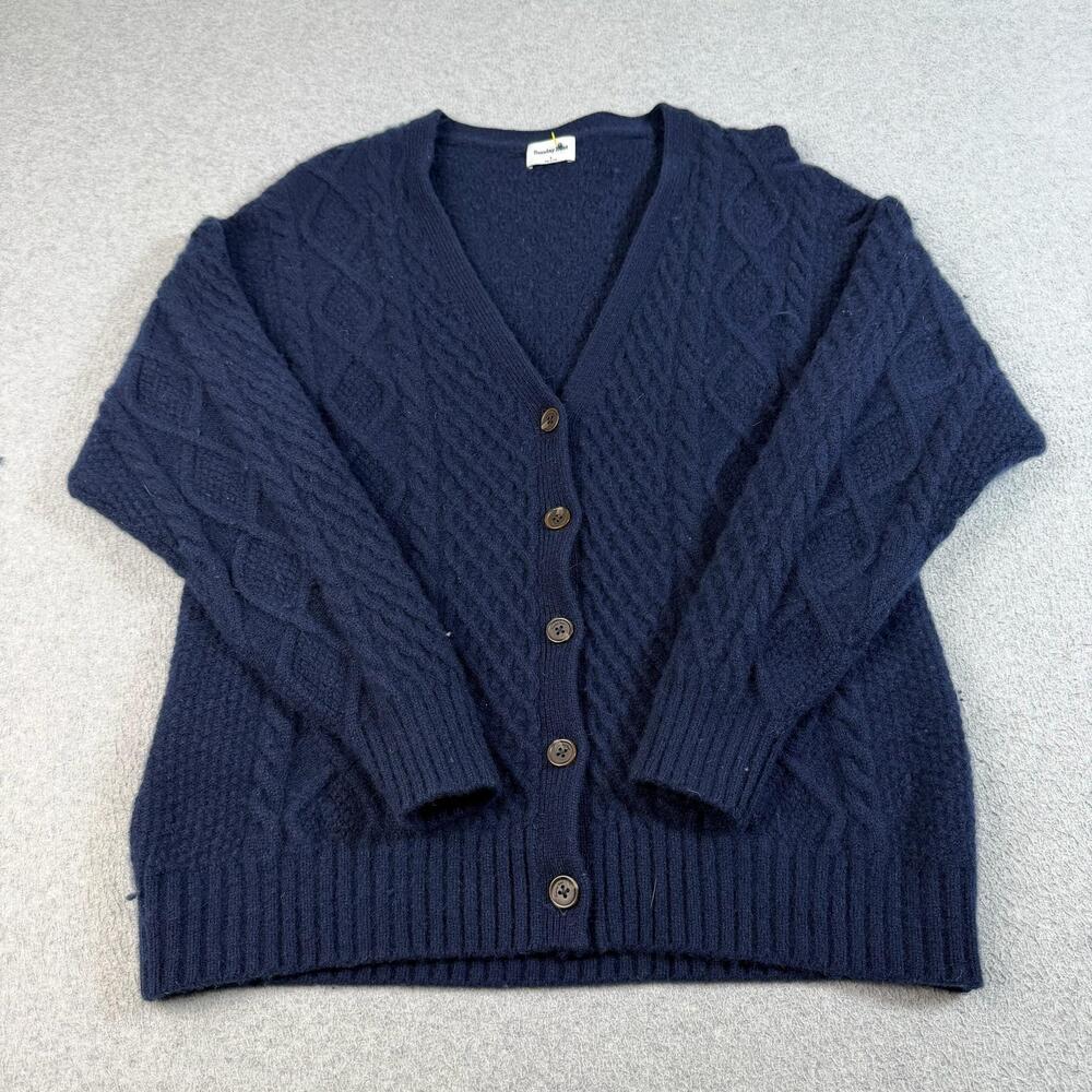 Sunday Best Sweater Women Small Blue Cardigan Cable Knit V Neck Heritage Academi